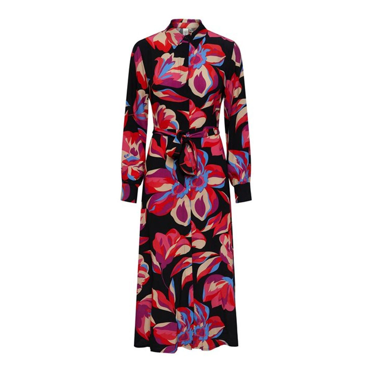 Y.A.S - Fima LS Long Shirt Dress - Black Flower Print