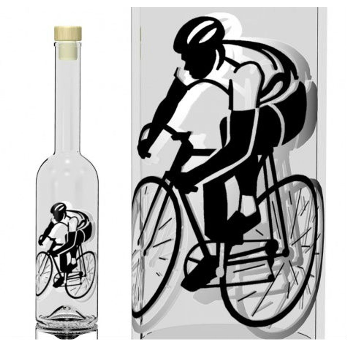 Glasflaske - Flaske med cykelrytter - 500 ml.