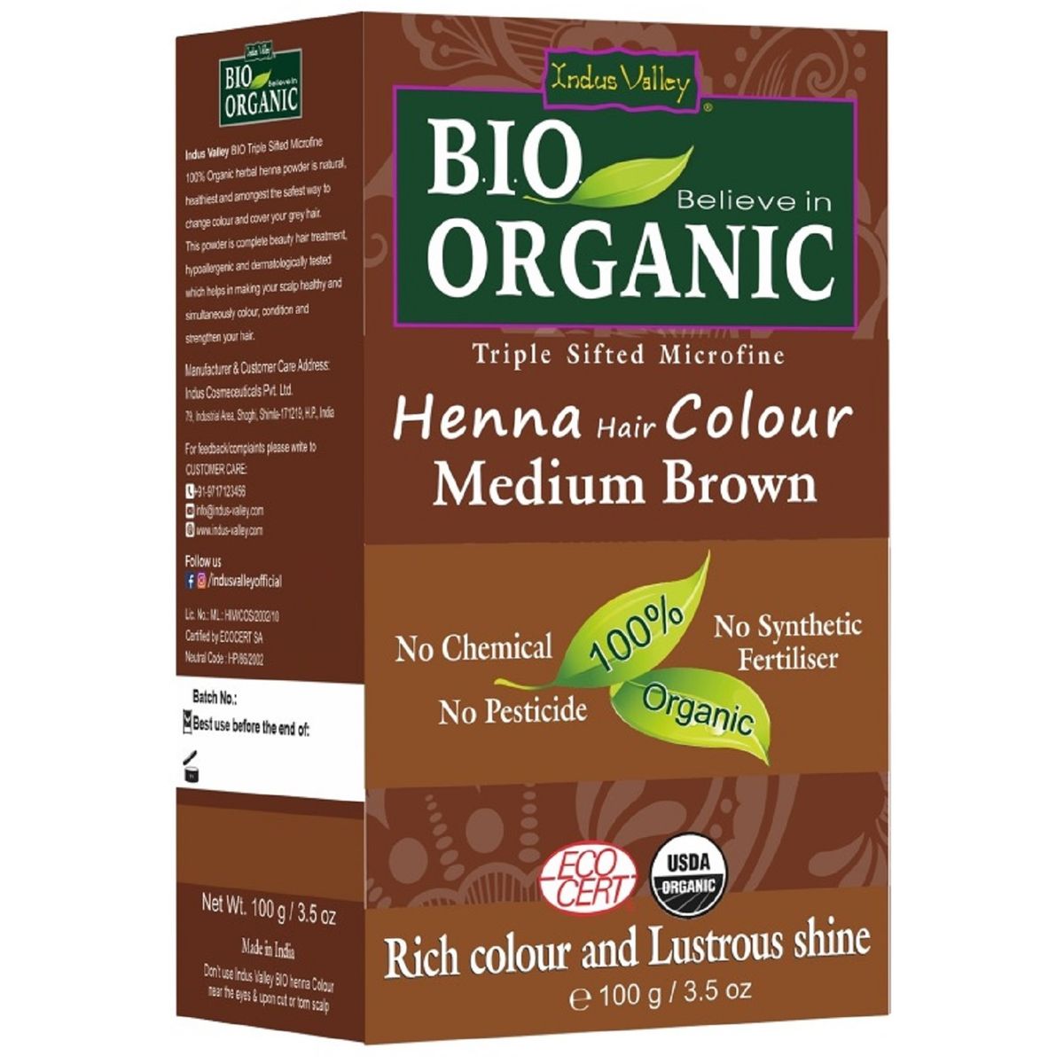 Indus Valley - Bio Organic Henna Hair Color Medium Brown