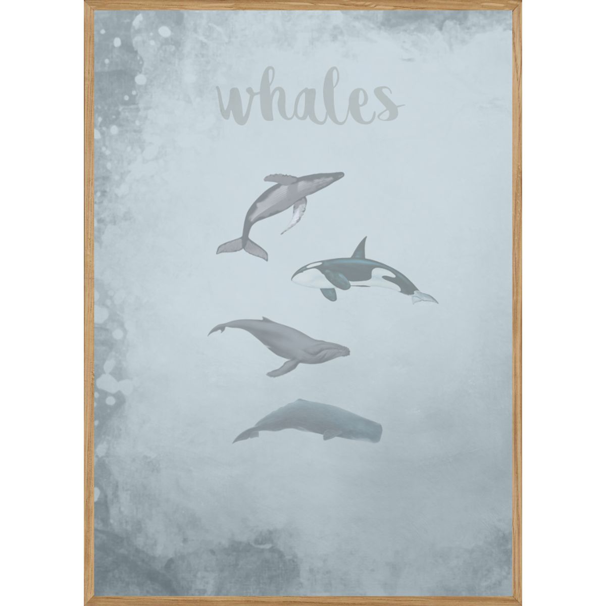 WHALES BLUE - BØRNEPLAKAT 30 x 40cm - BØRN > BØRNEPLAKATER - Living Nature