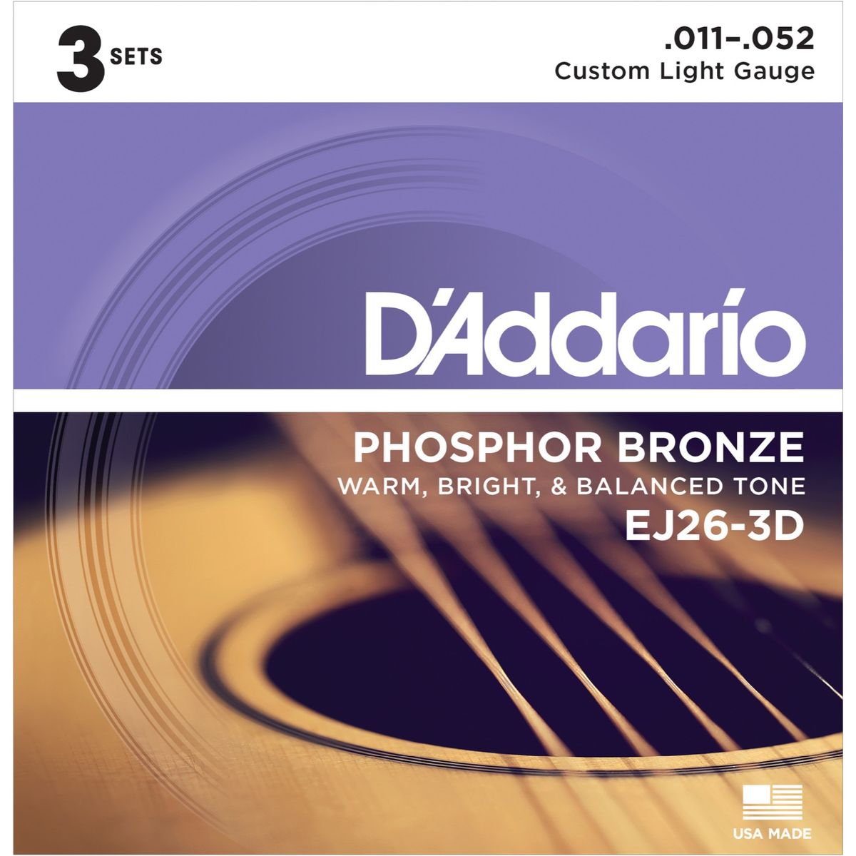 Daddario EJ26-3D Phosphor Bronze Guitarstrenge 3-Pak (Custom Light, 11-52)