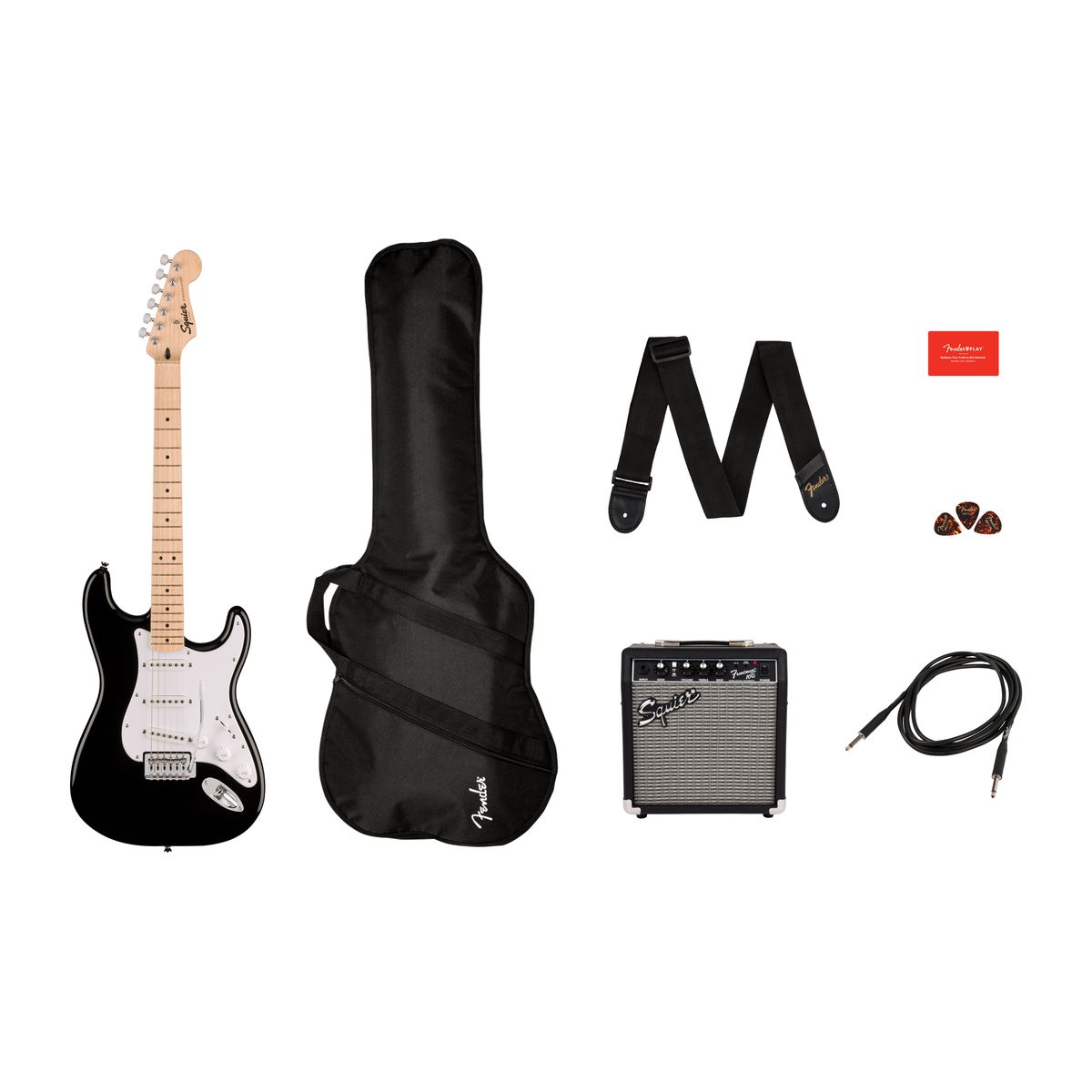 Fender Squier Sonic Stratocaster El-guitar Startpakke (Sort)