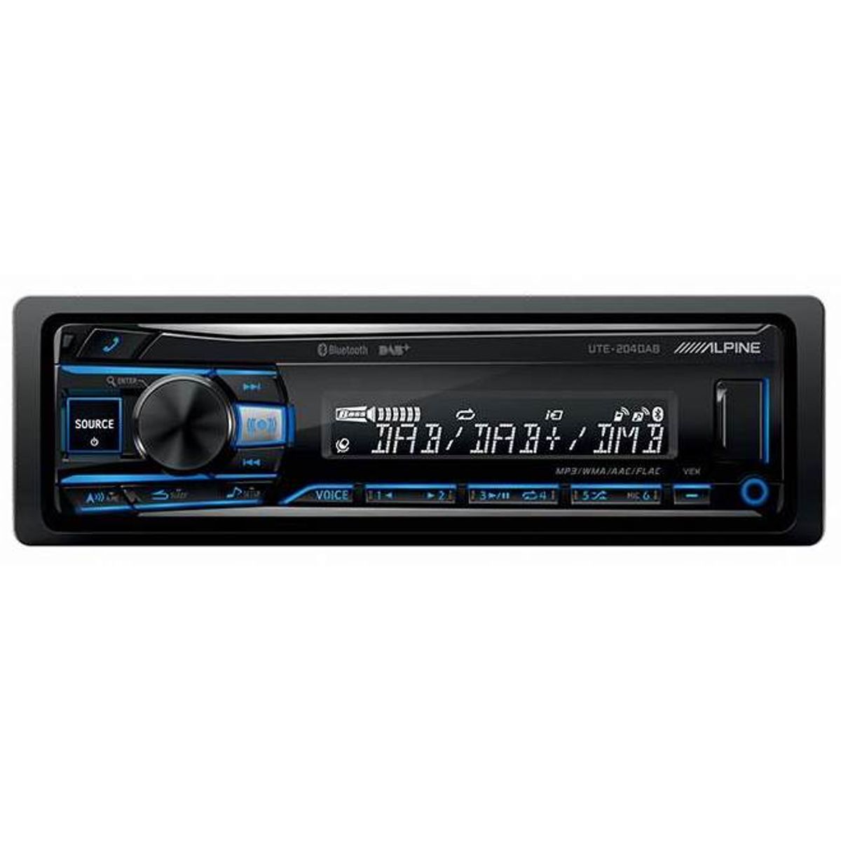 ALPINE UTE-204DAB 1-DIN Bilstereo m. Bluetooth og DAB+