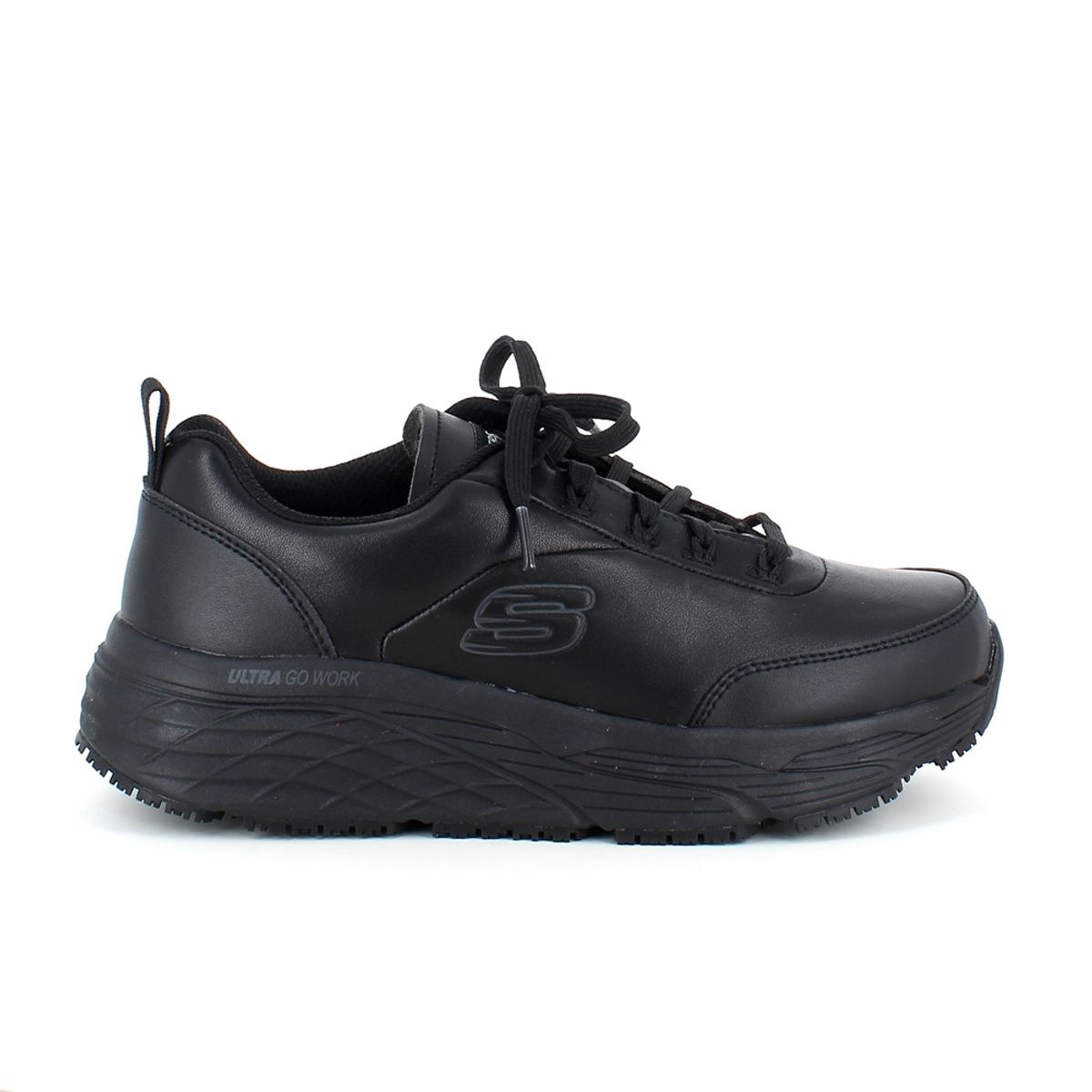 Skechers Work i sort skind med max cushioning såler - 42