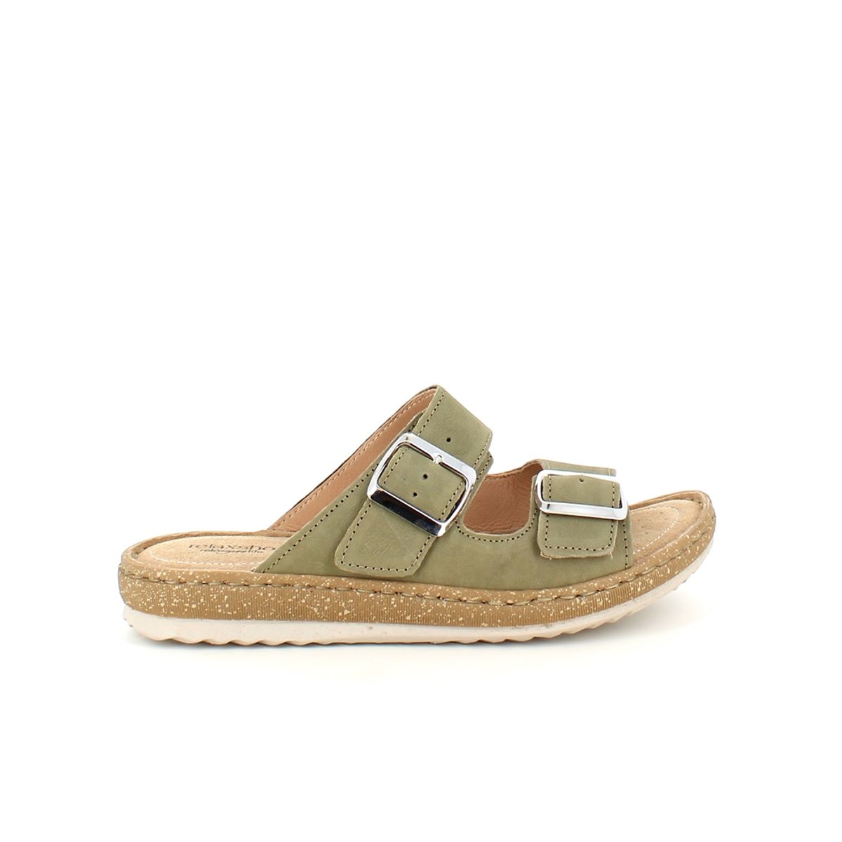 Slip in sandal i mat grøn skind fra Relaxshoe - 38