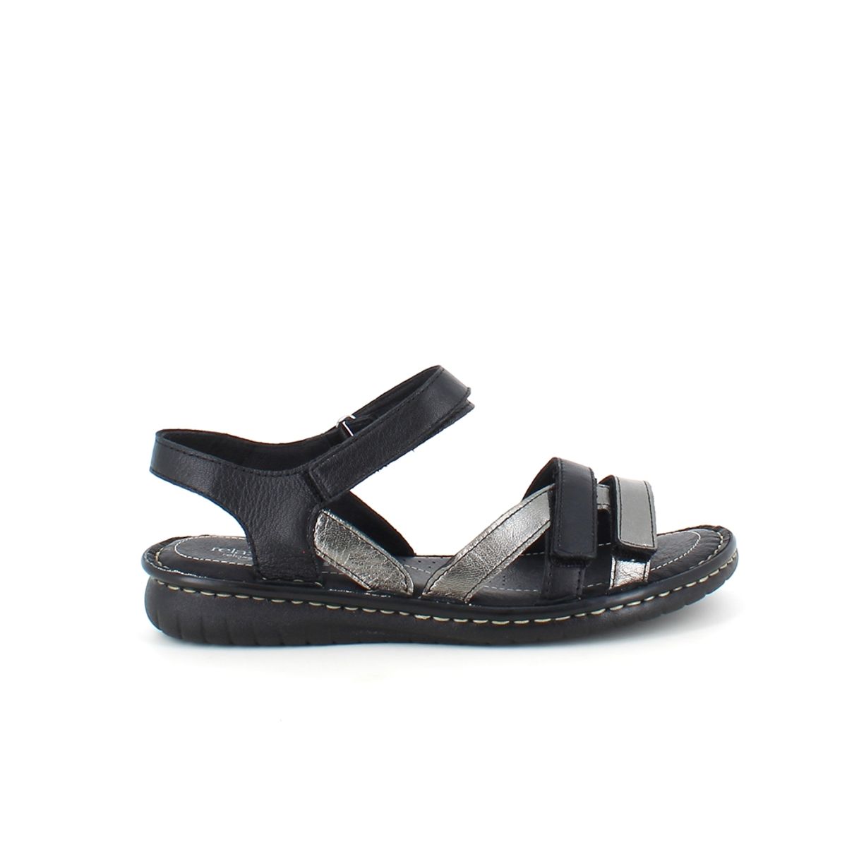 Sort skindsandal med tre remme og metallic detaljer fra Relaxshoe - 40