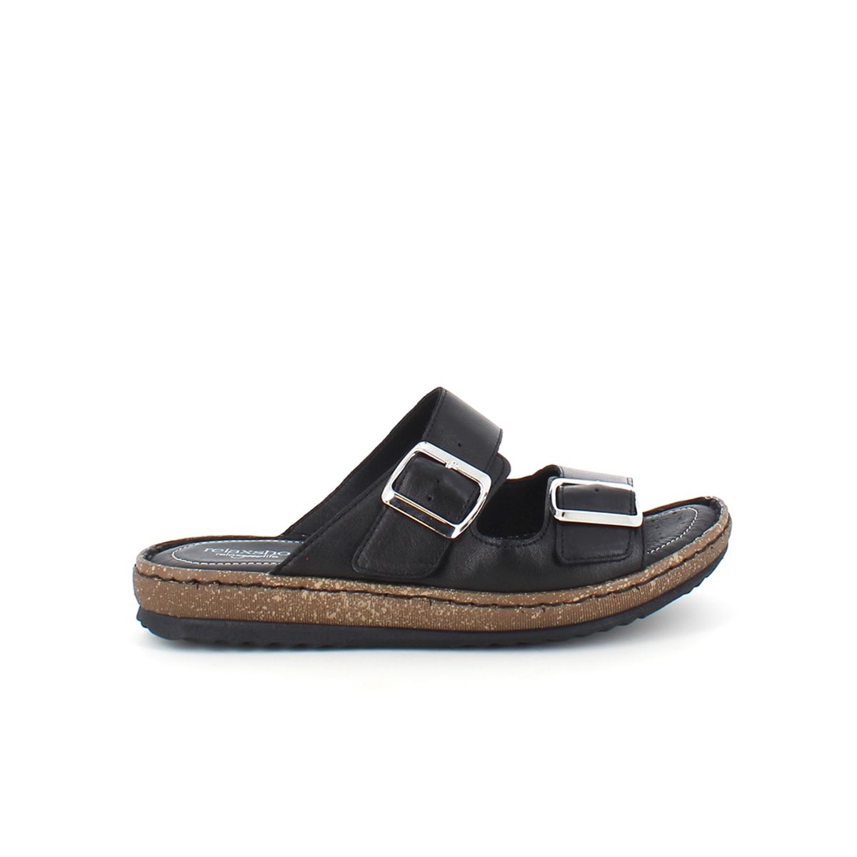 Sort slip in sandal i skind fra Relaxshoe - 42