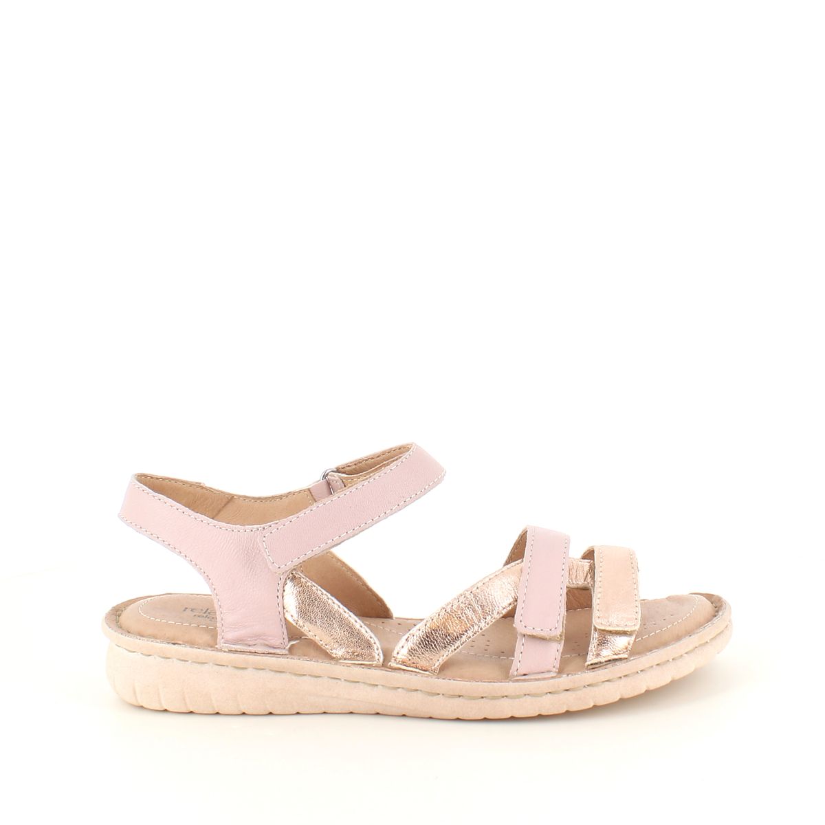 Rosa skindsandal med tre remme og rosegold detaljer fra Relaxshoe - 38