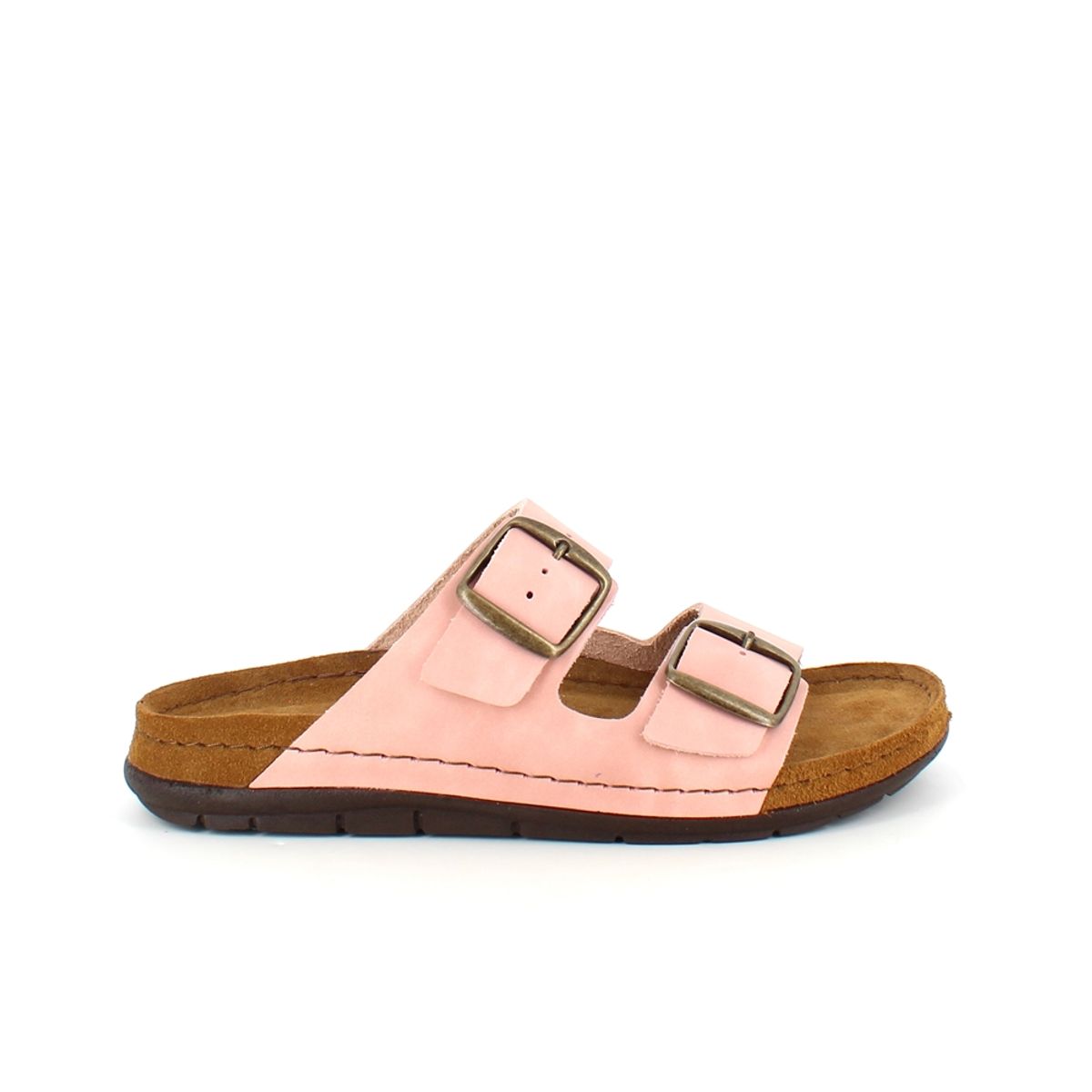 Rosa slip-in sandal i skind med brede remme - 40