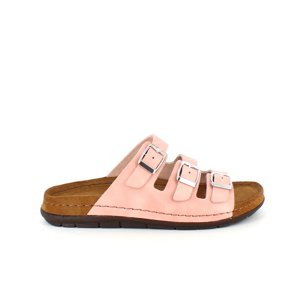 Rosa slip-in sandal i skind med smalle remme - 41