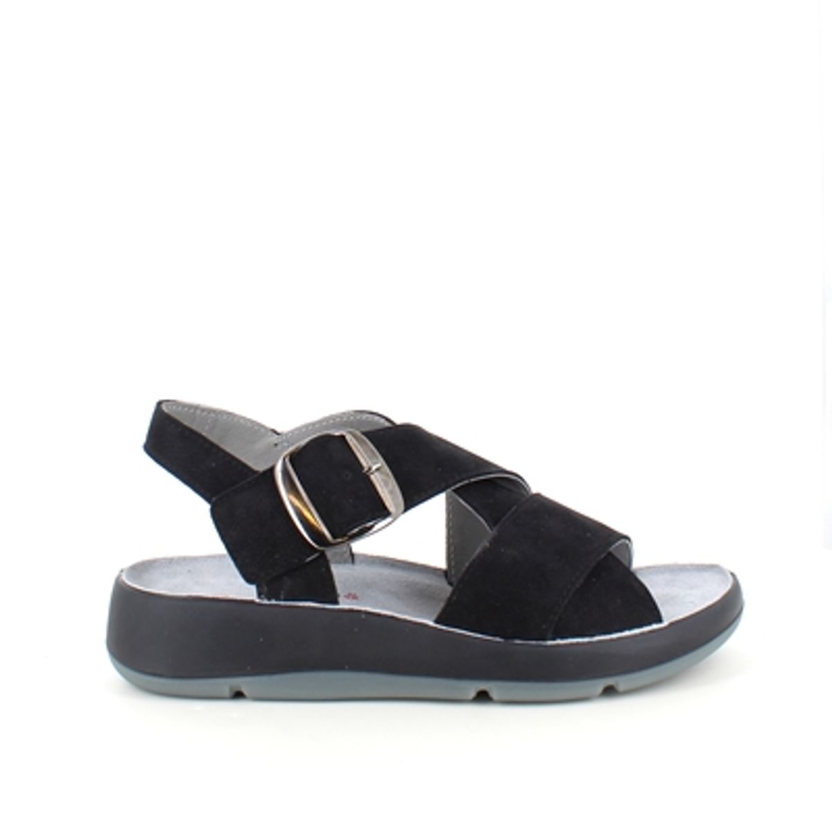 Elegant sort sandal i skind med svangstøtte - 42