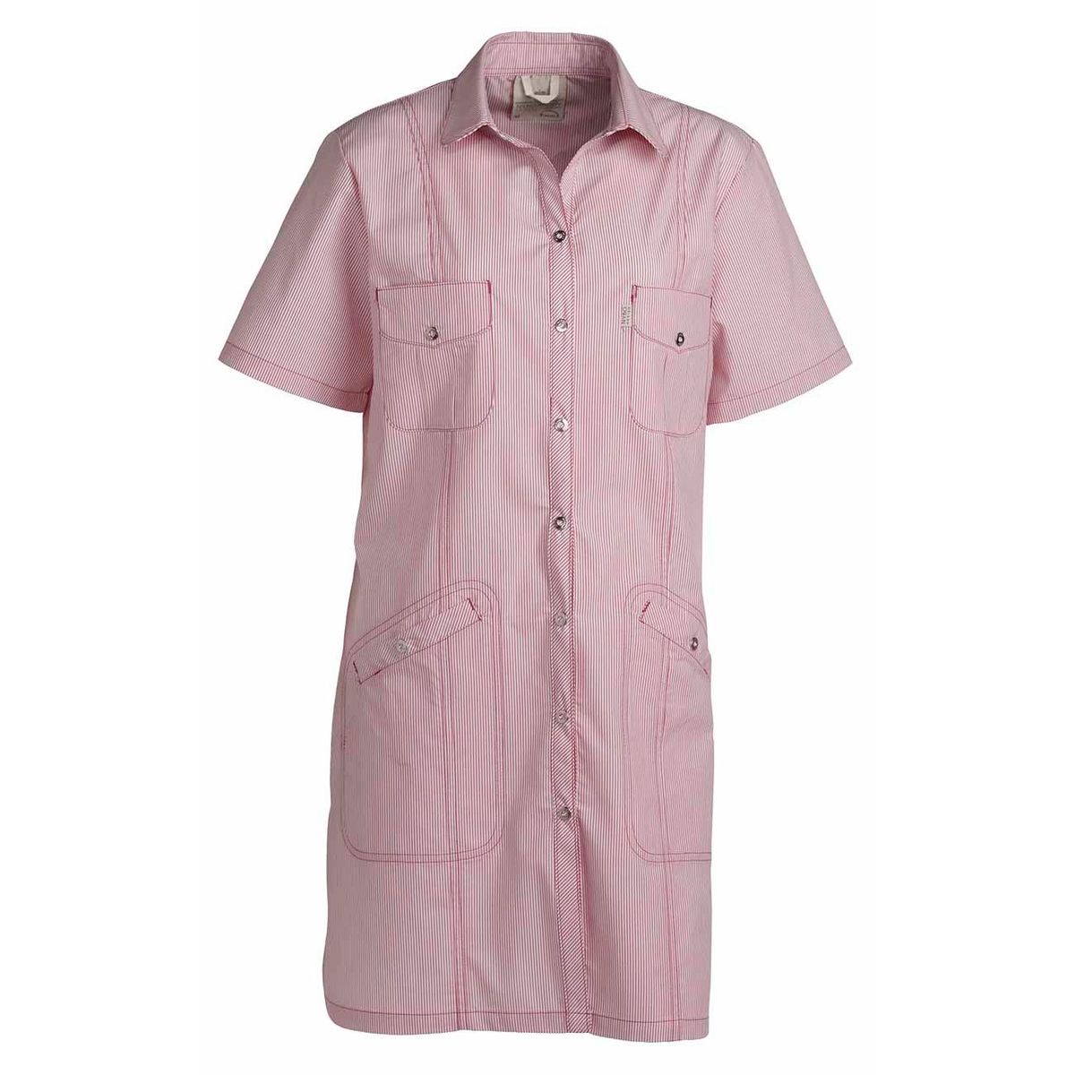 Nybo Pink Stribet Dametunika Fresh, Justerbar Elastik, Rummelige Lommer - 3XL/58